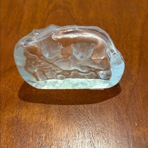Crystal Art Glass Bear Cubs paper weight signed Capredoni 2000